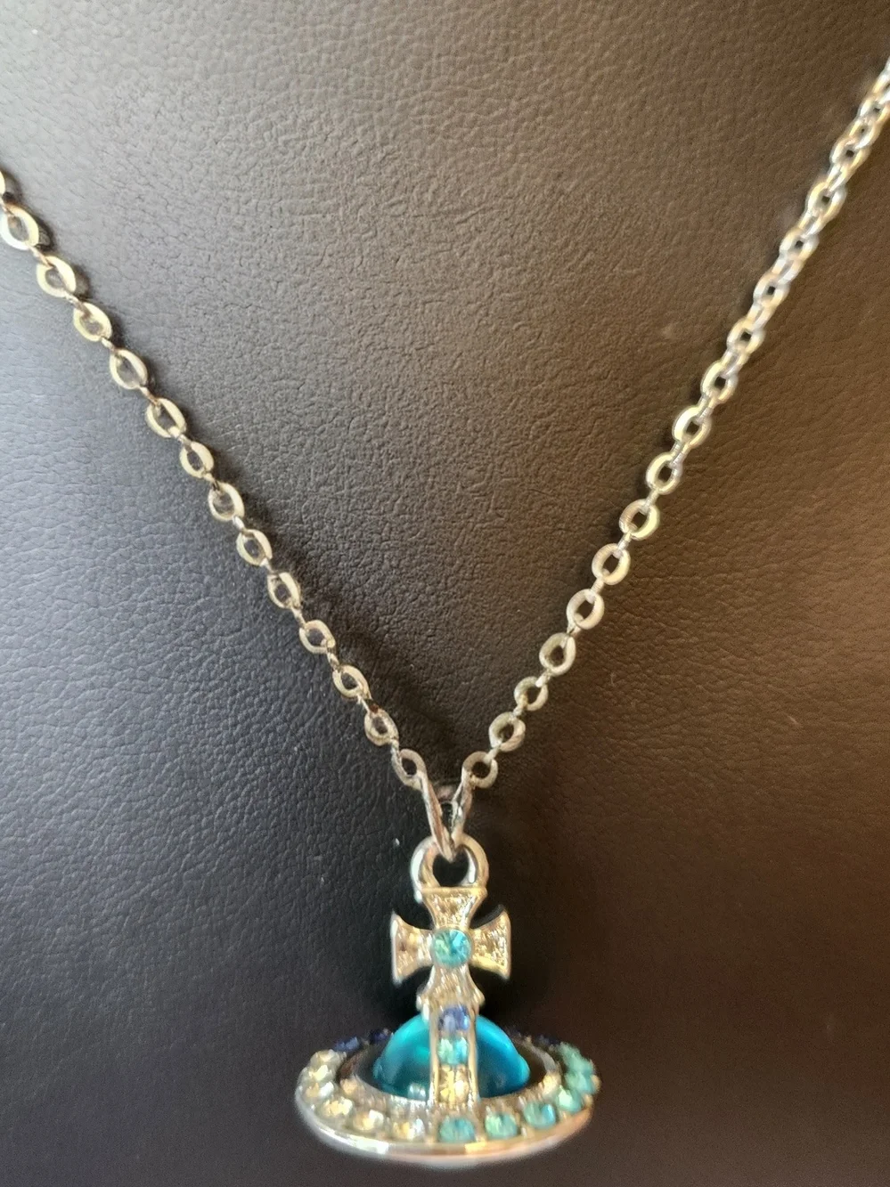 Vivienne Westwood Silver Pendant Necklace with Turquoise Blue Orb - Picture 1 of 7